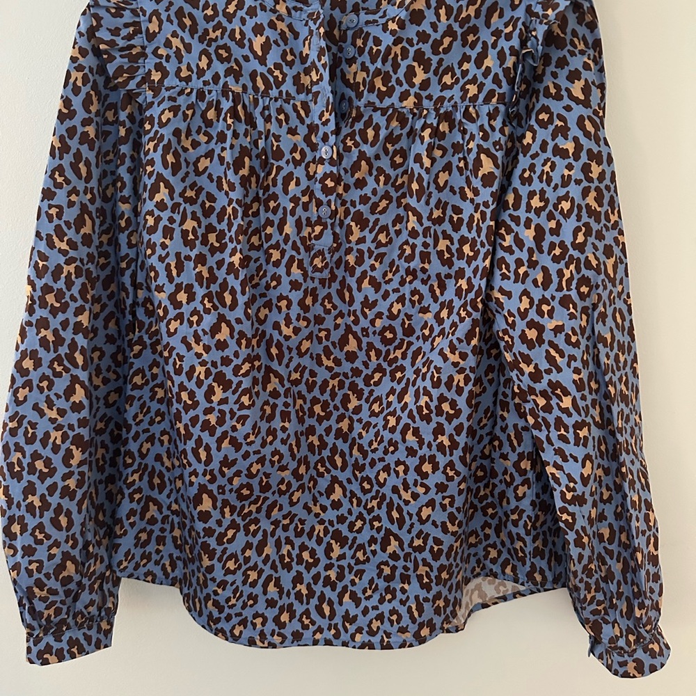 Tyler Boe Blue and Brown Leopard Print Blouse